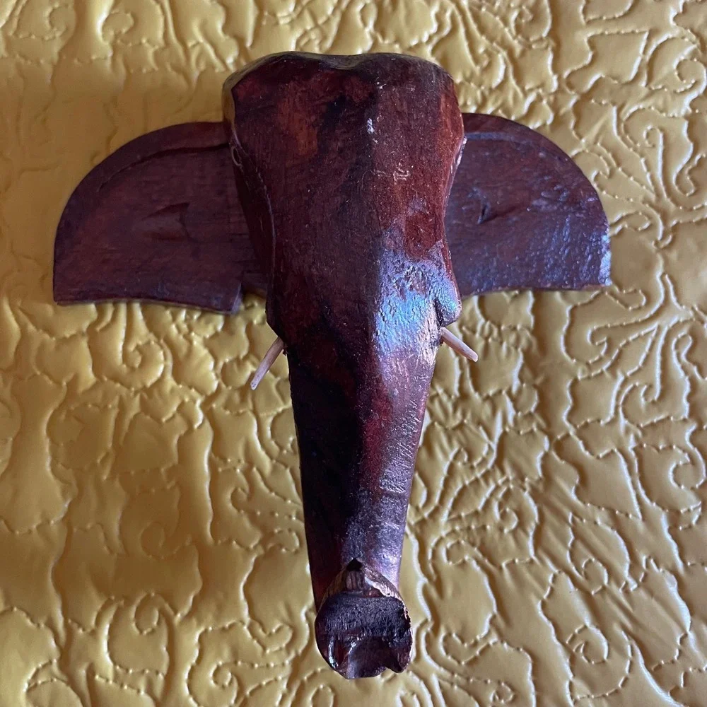 Konark hand carved vintage wood Elephant head tusk Wall Hanging India  Decor Art